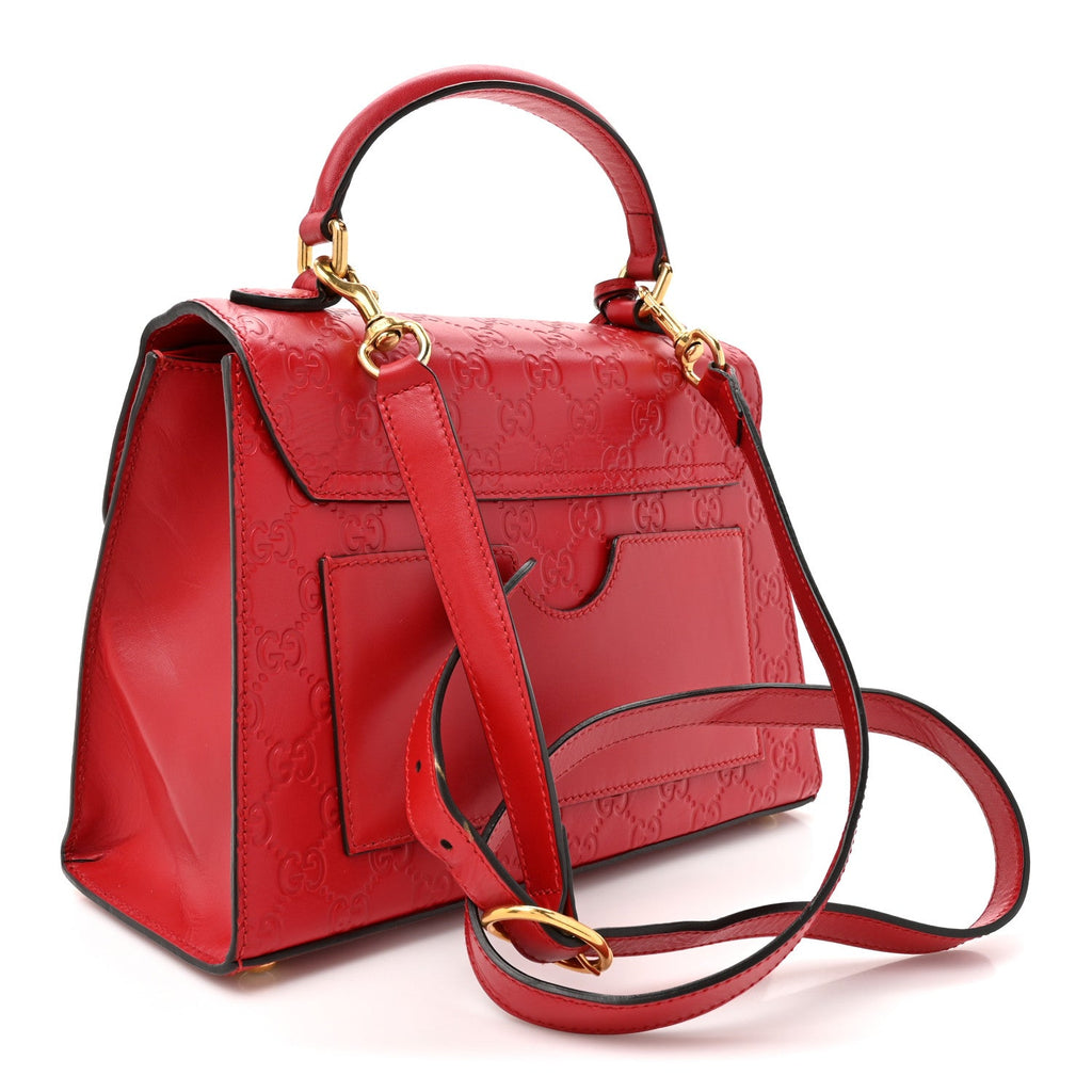 Gucci Guccissima Signature Small Padlock Top Handle Bag Hibiscus Red