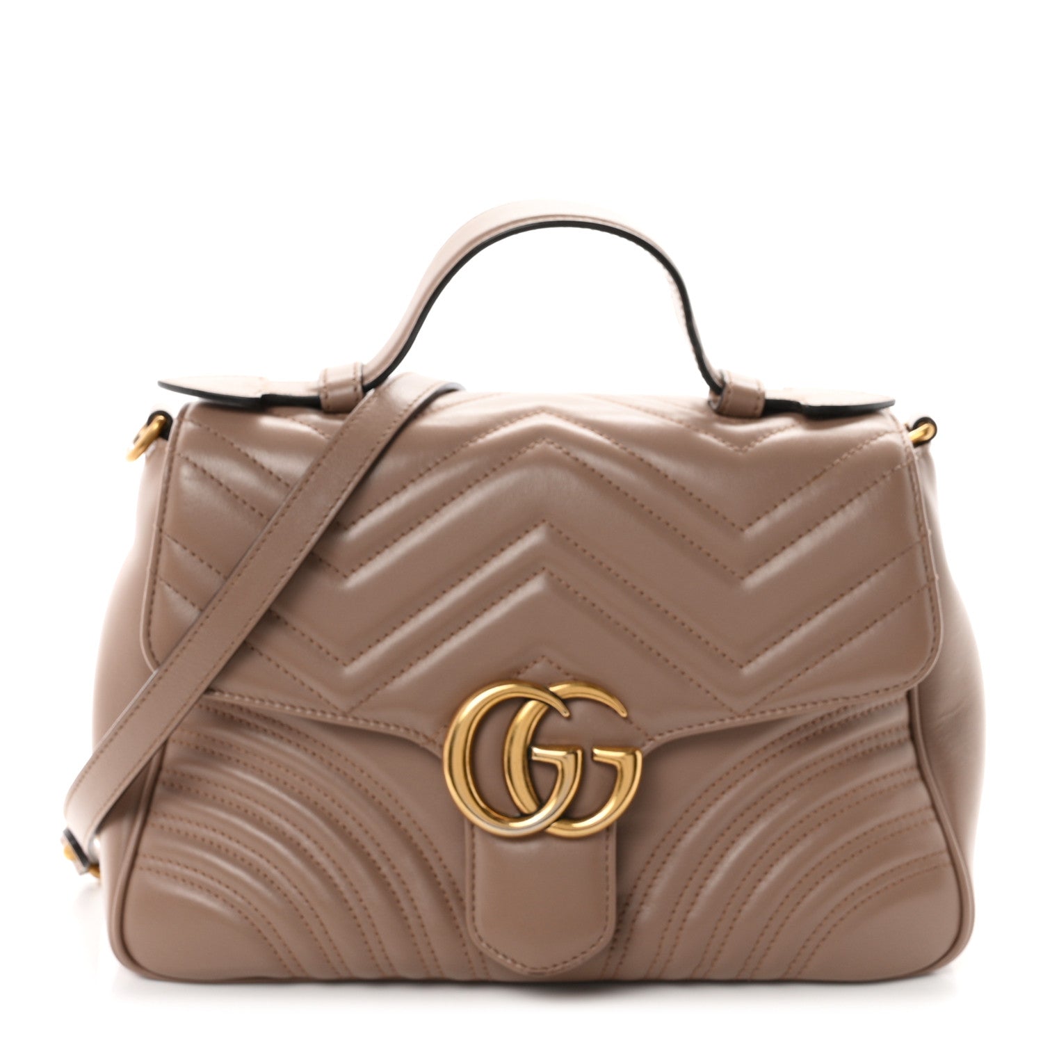 Gucci Calfskin Matelasse Small GG Marmont Top Handle Shoulder Bag Porcelain Rose