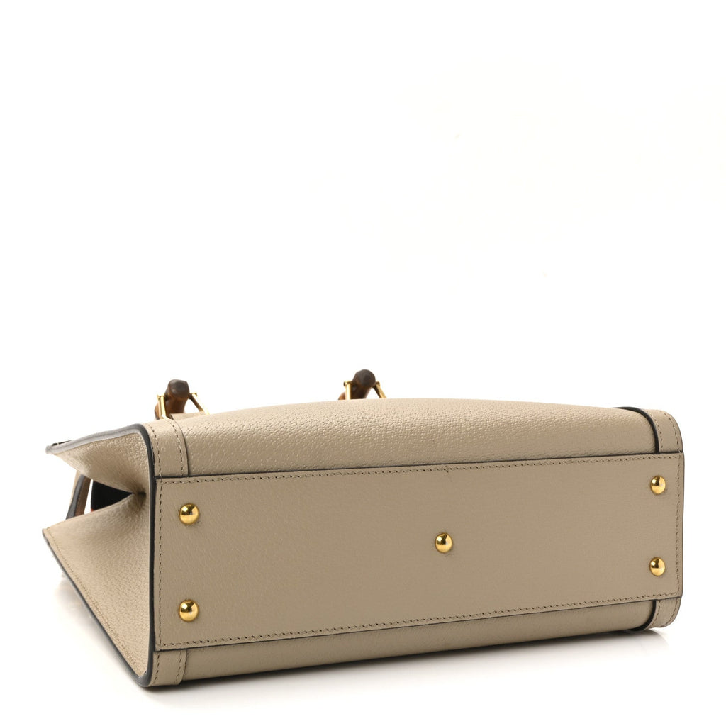 Gucci Textured Dollar Calfskin Web Small Diana Tote Bag Oatmeal Vintage Green