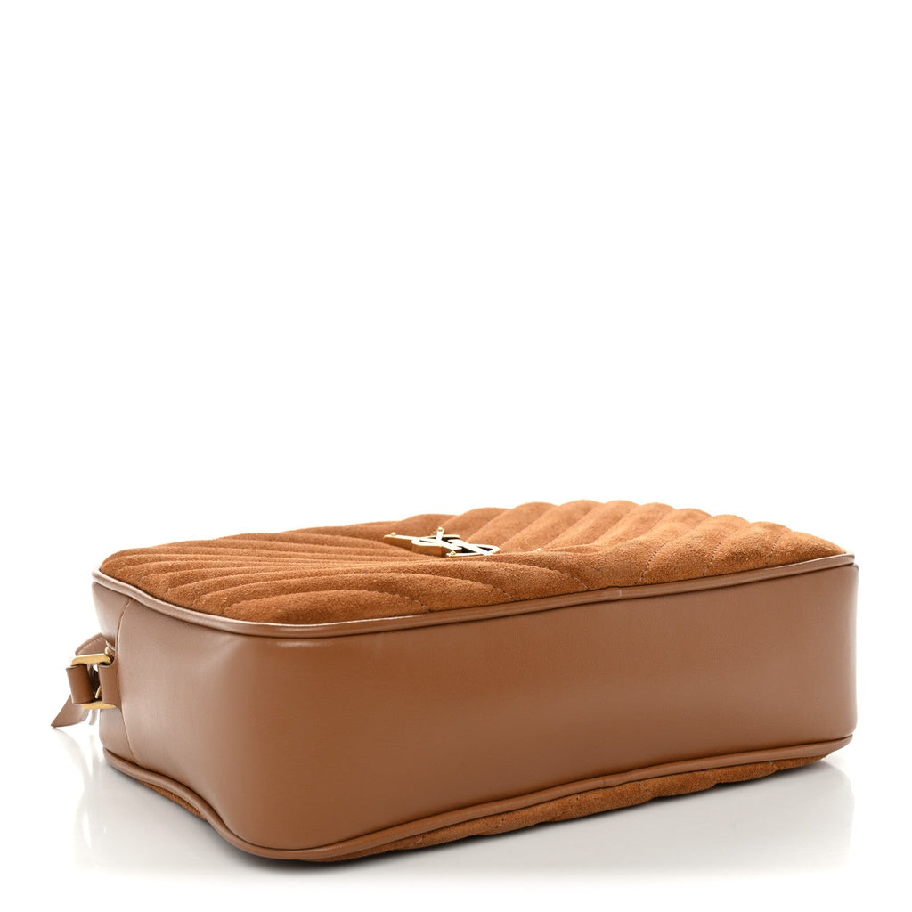 Saint Laurent Suede Matelasse Monogram Lou Camera Bag Cinnamon