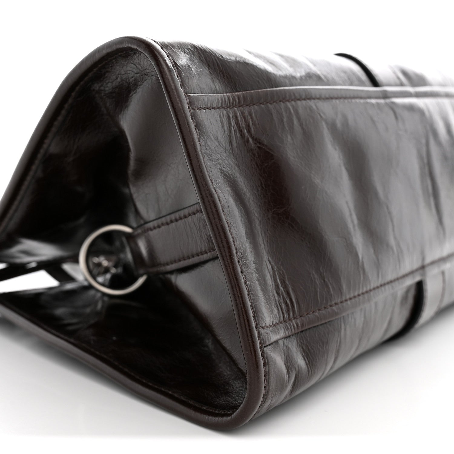 Prada Glossy Calfskin Medium Tote Bag Dark Brown detail view