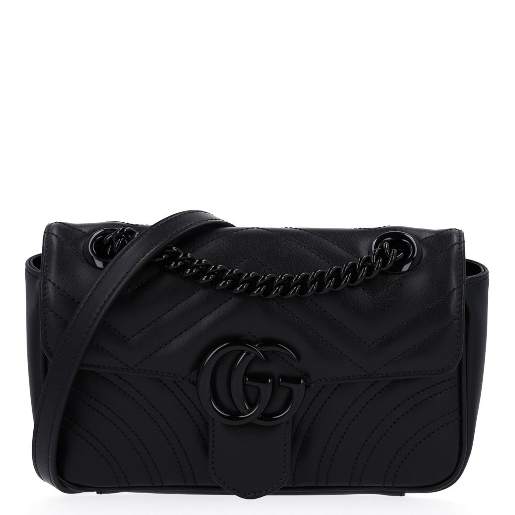 Gucci Calfskin Matelasse Monochrome Mini GG Marmont Shoulder Bag Black