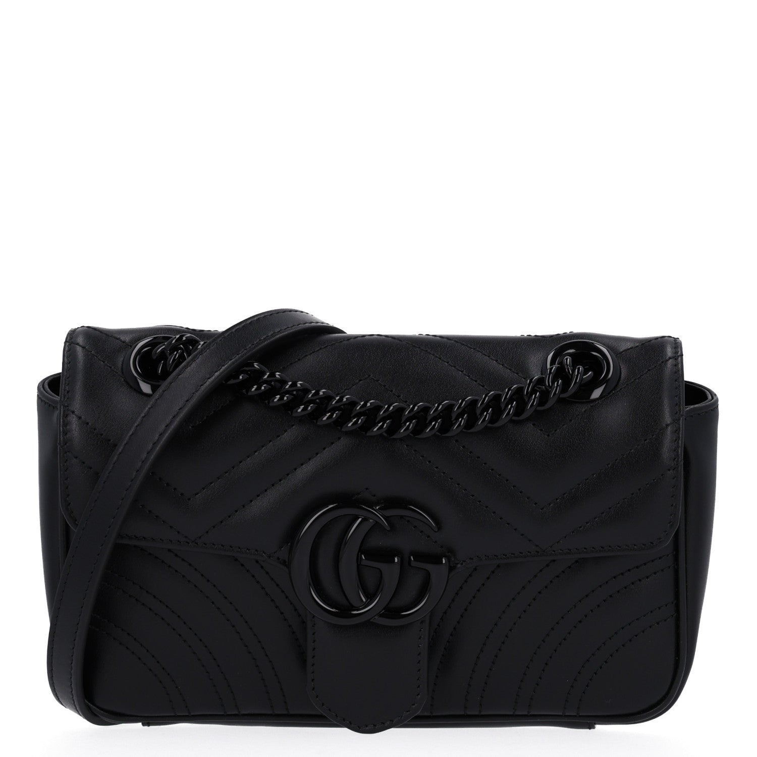 Gucci Calfskin Matelasse Monochrome Mini GG Marmont Shoulder Bag Black