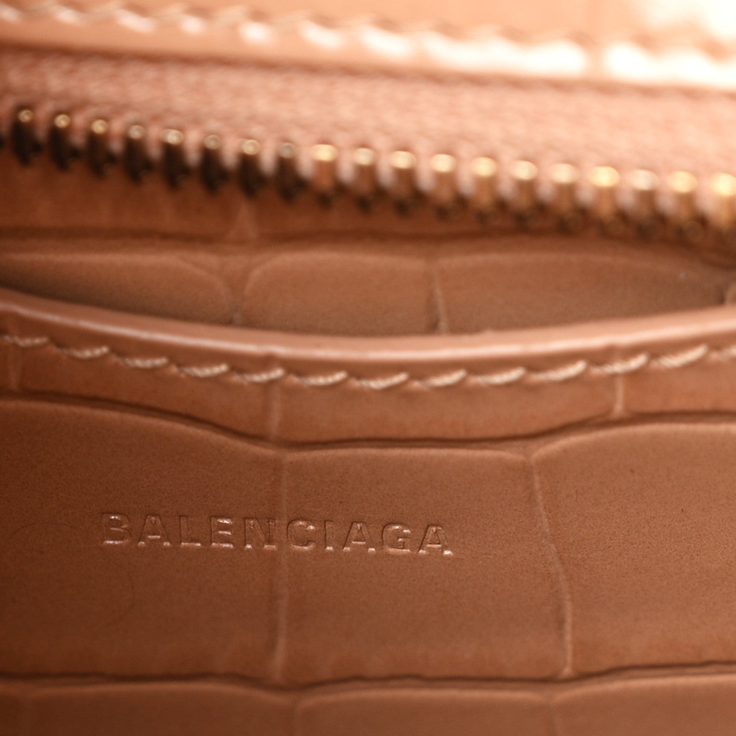 Balenciaga Shiny Supple Calfskin Crocodile Embossed Neo Classic Gold Hardware Mini City Nude Beige