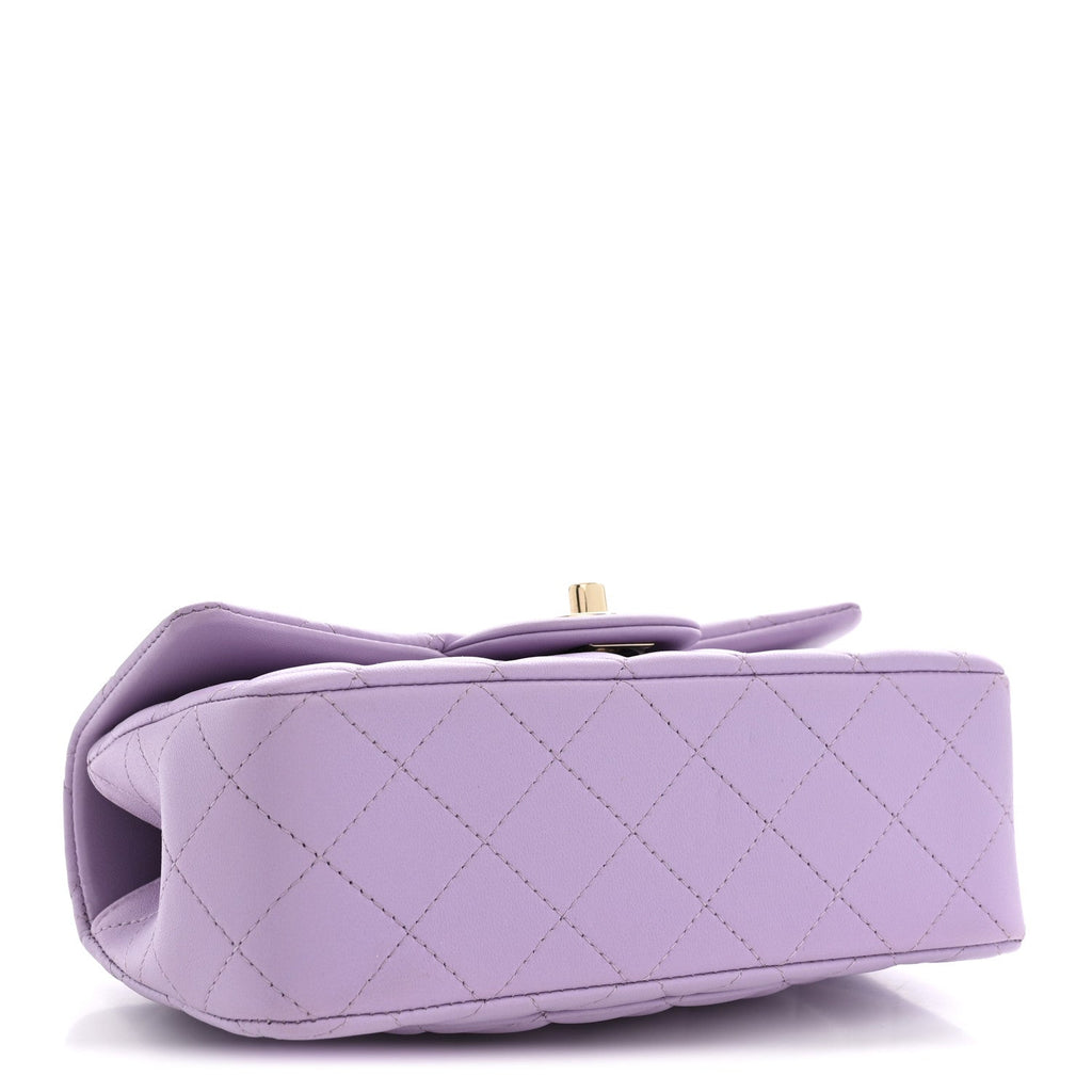 Chanel Lambskin Quilted Mini Top Handle Rectangular Flap Light Purple