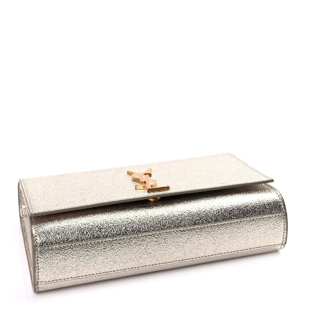 Saint Laurent Metallic Calfskin Medium Classic Monogram Kate Satchel Pale Gold