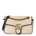 Gucci Vintage Effect Calfskin Matelasse Diagonal Small Torchon GG Marmont Shoulder Bag Mystic White Blue Agata