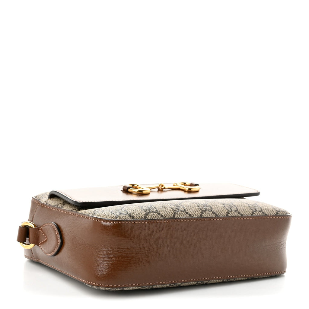 Gucci GG Supreme Monogram Small Horsebit 1955 Shoulder Bag Beige Brown Sugar