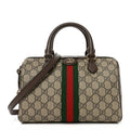 Gucci GG Supreme Monogram Web Medium Ophidia Top Handle Bag Beige Dark Brown