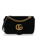 Gucci Velvet Matelasse Small GG Marmont Shoulder Bag Black