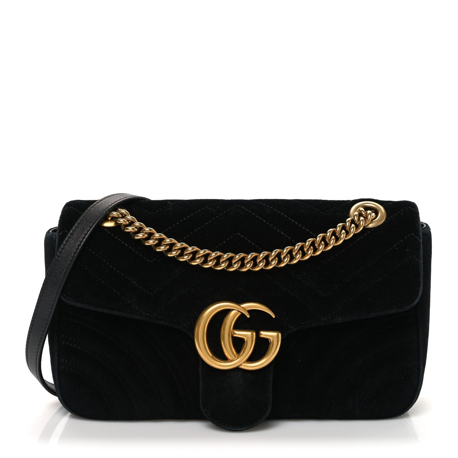 Gucci Velvet Matelasse Small GG Marmont Shoulder Bag Black