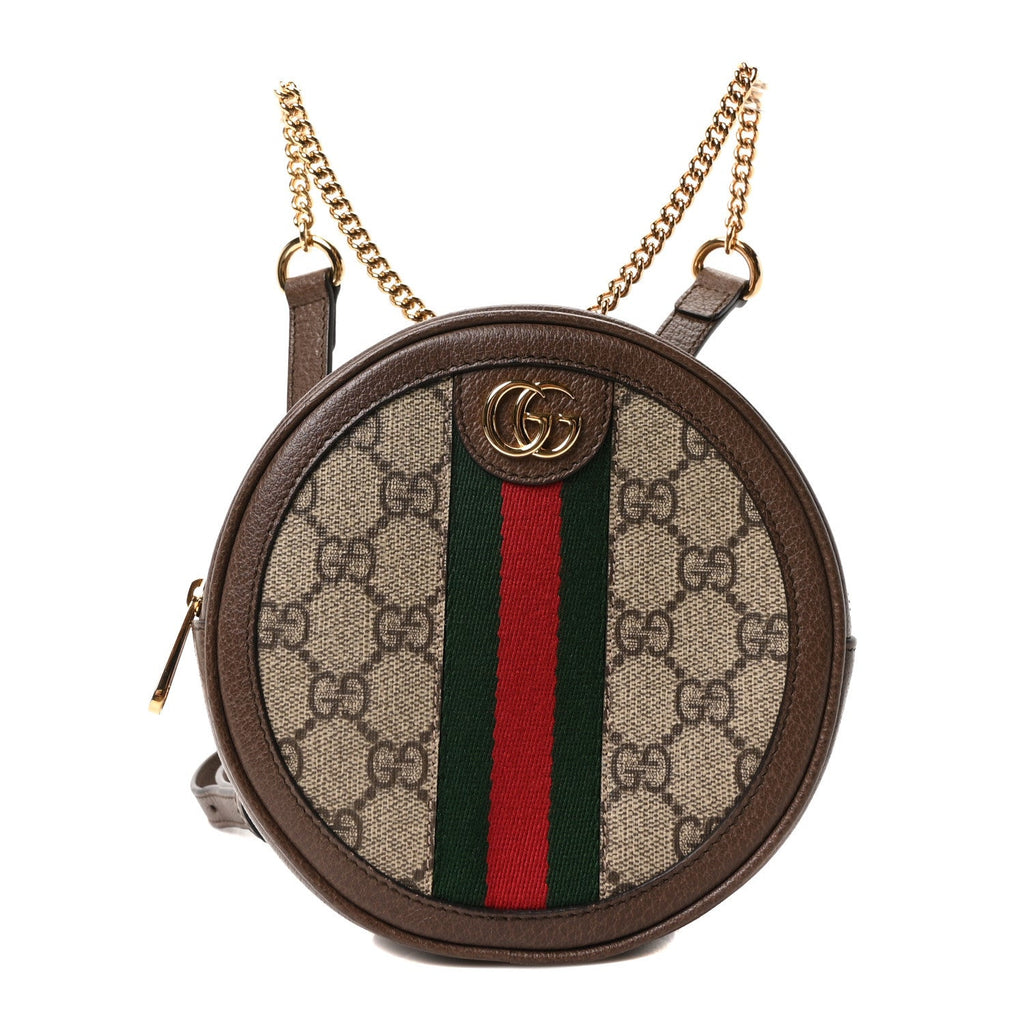 Gucci GG Supreme Monogram Web Mini Ophidia Round Backpack Brown