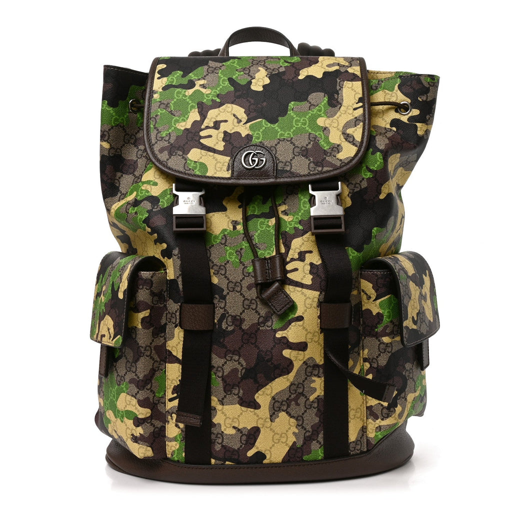 Gucci GG Supreme Monogram Camouflage Large Backpack Green Multicolor