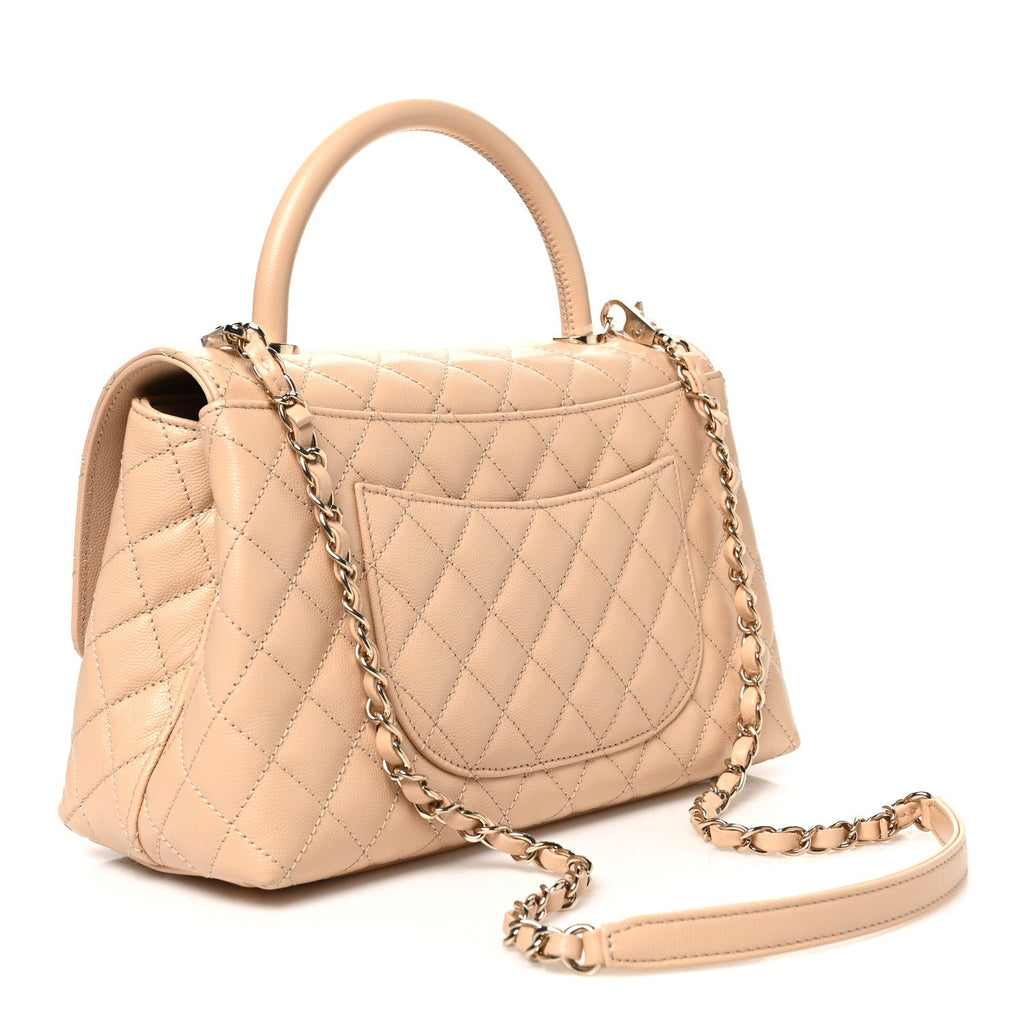 Chanel Caviar Quilted Small Coco Handle Flap Beige