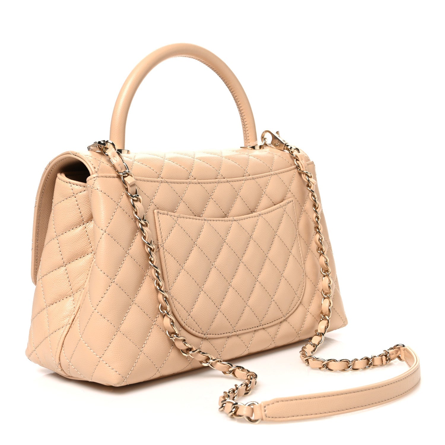 Chanel Caviar Quilted Small Coco Handle Flap Beige