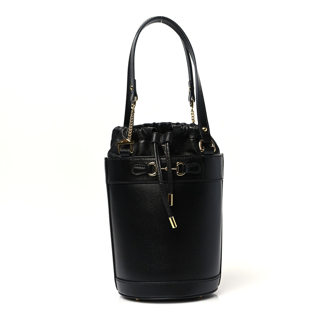 Gucci Azalea Sakai Calfskin Small Horsebit 1955 Drawstring Bucket Bag Black