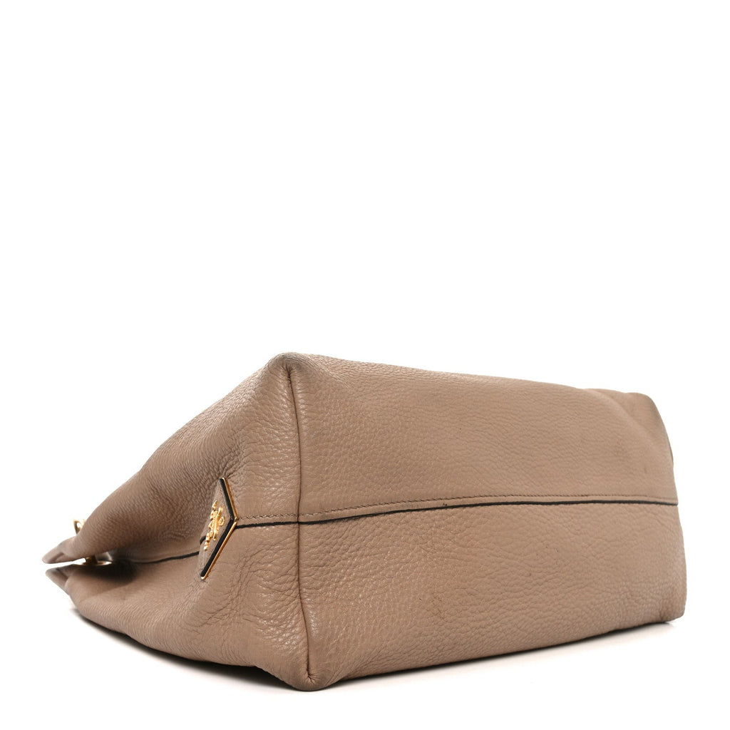 Prada Vitello Phenix Embossed Logo Hobo Caramel detail view
