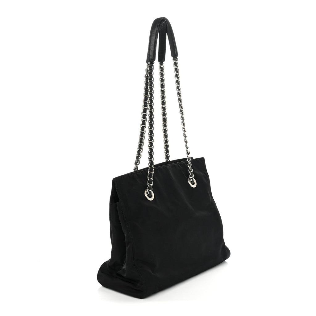 Prada Tessuto Nylon Acciaio Chain Shoulder Bag Black