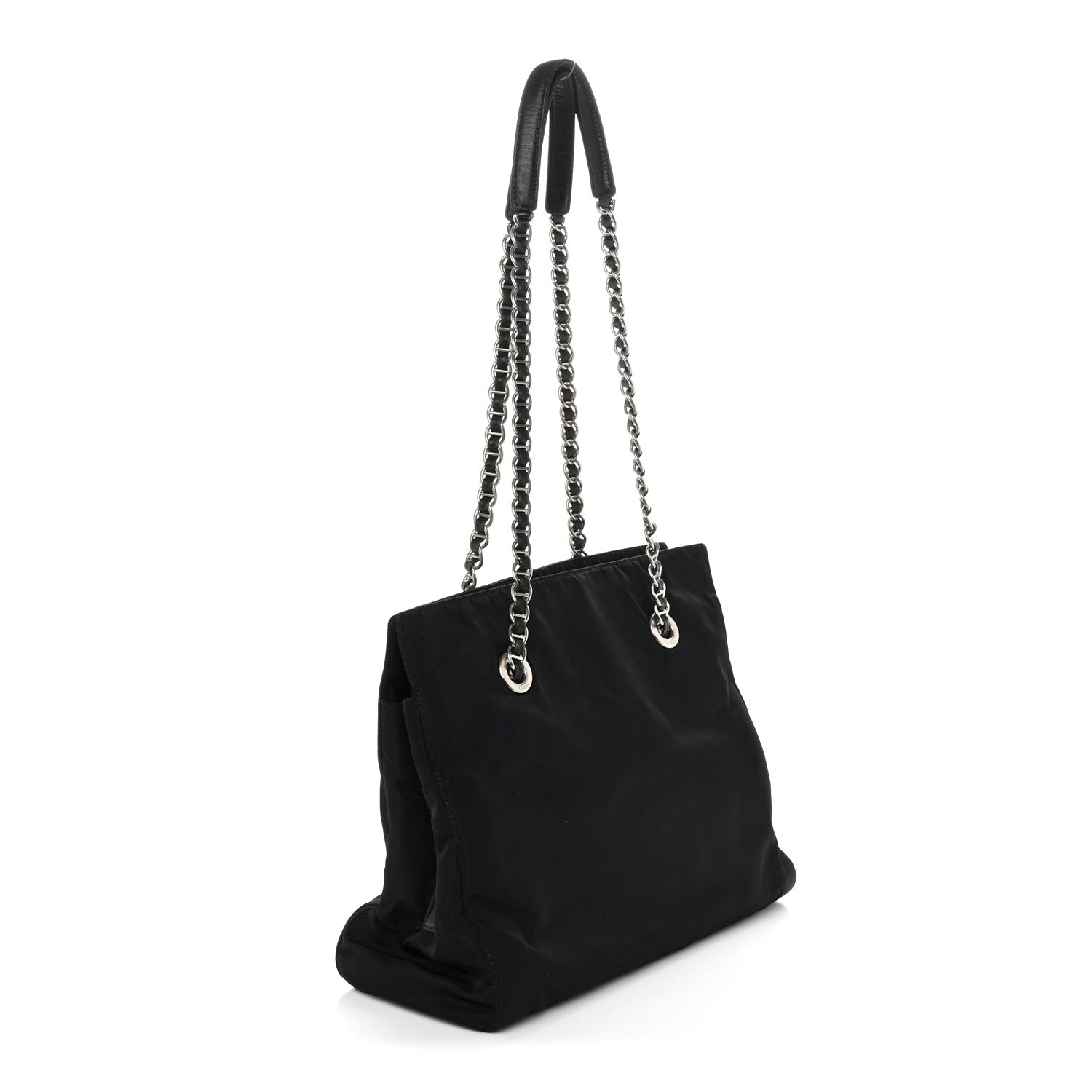 Prada Tessuto Nylon Acciaio Chain Shoulder Bag Black