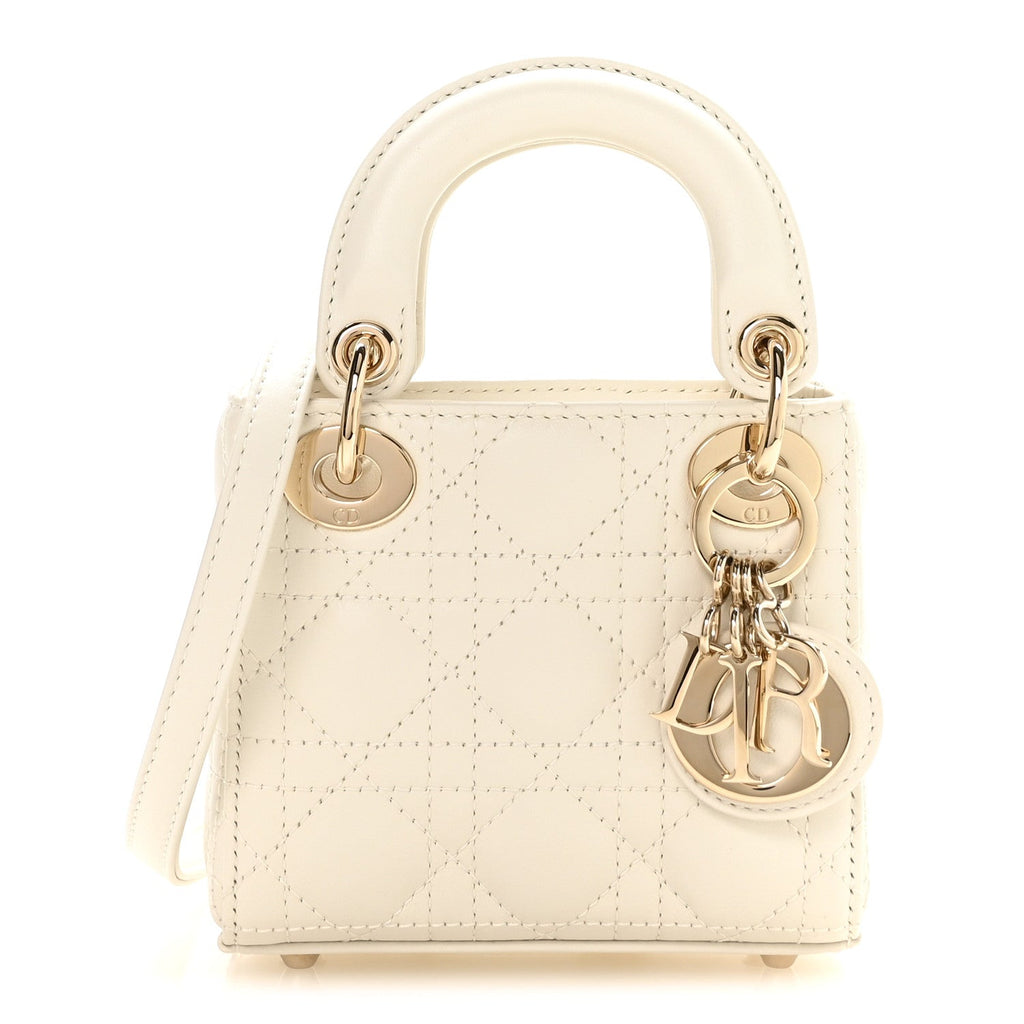 Dior Lambskin Cannage Micro Lady Dior White