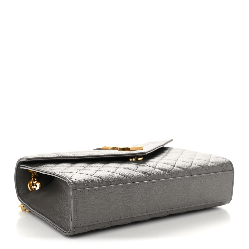 Saint Laurent Grain De Poudre Textured Mixed Matelasse Medium Triquilt Monogram Satchel Fog