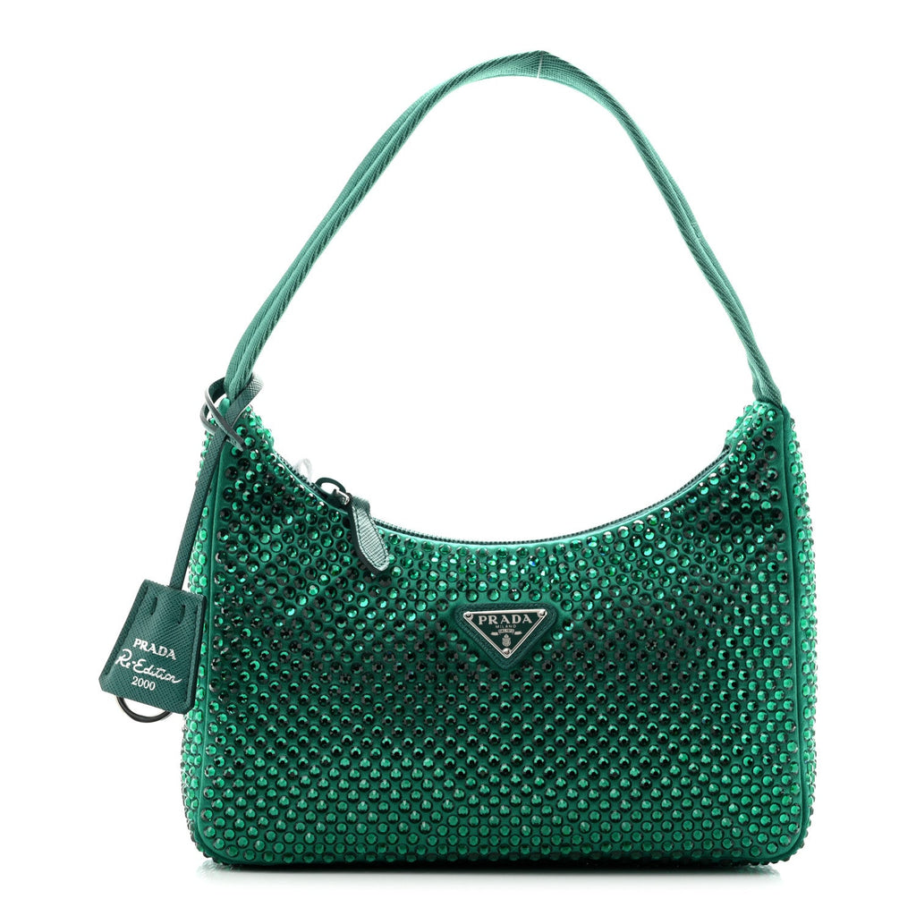 Prada Satin Crystal Mini Re-Edition 2000 Bag Mango