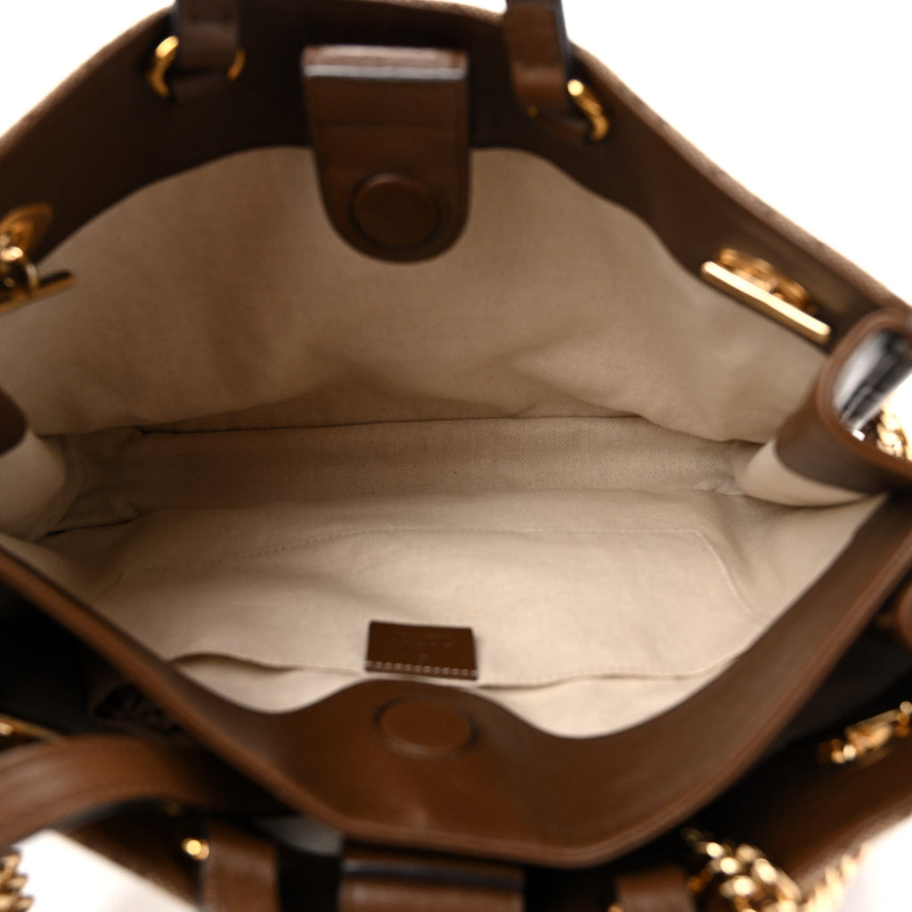 Gucci Monogram Calfskin Large Horsebit 1955 Tote Bag Beige Brown Sugar