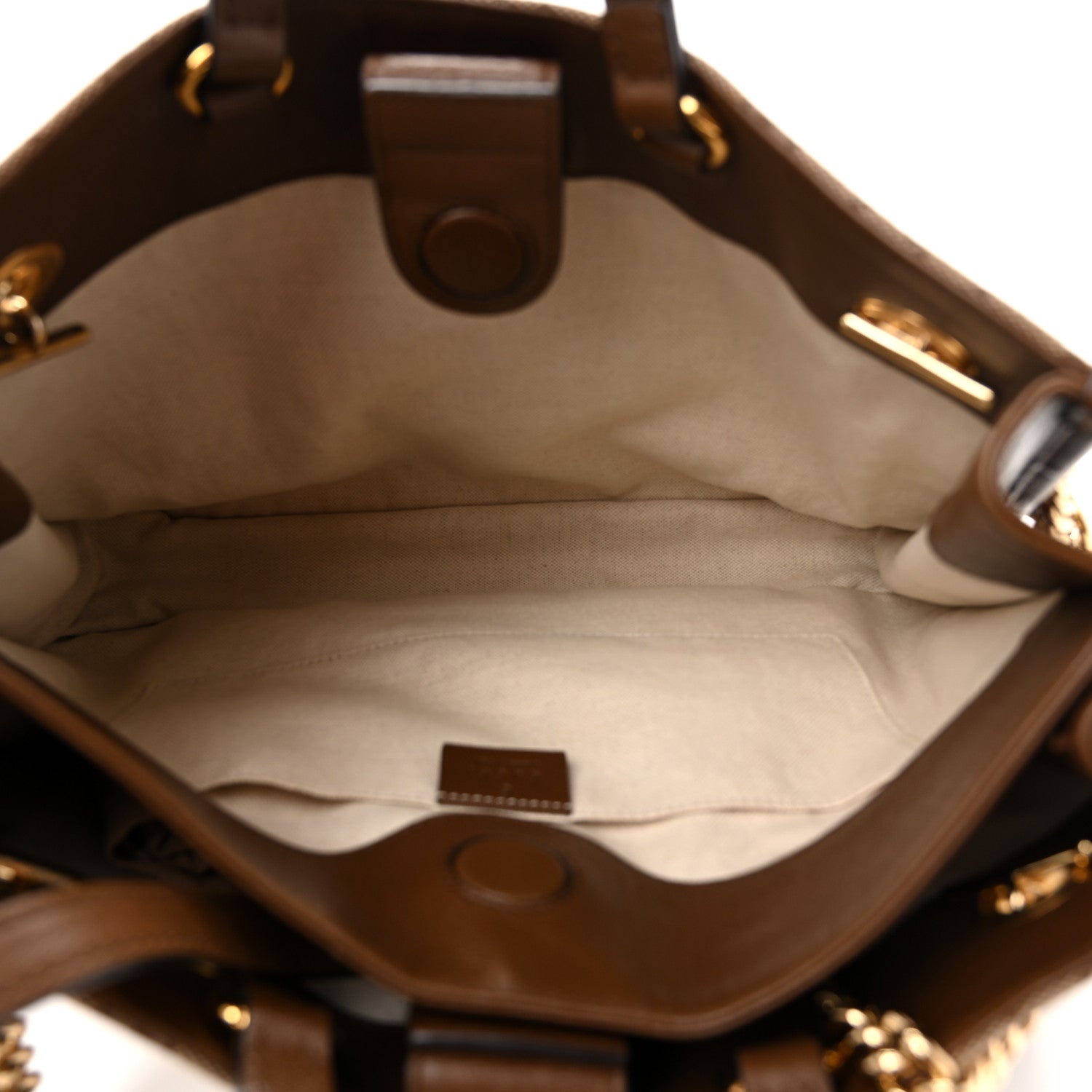 Gucci Monogram Calfskin Large Horsebit 1955 Tote Bag Beige Brown Sugar