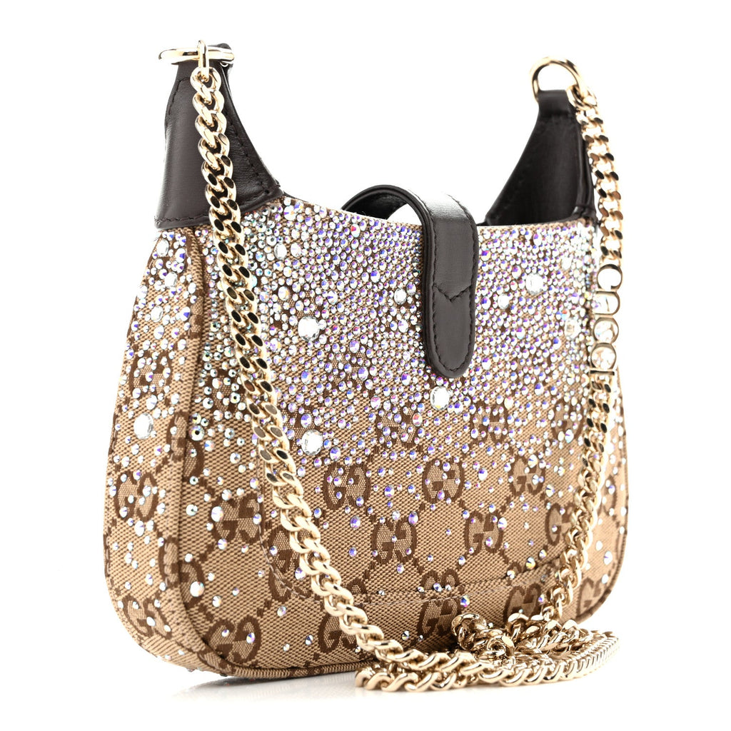 Gucci Monogram Crystal Mini Jackie Notte Bag Camel Ebony