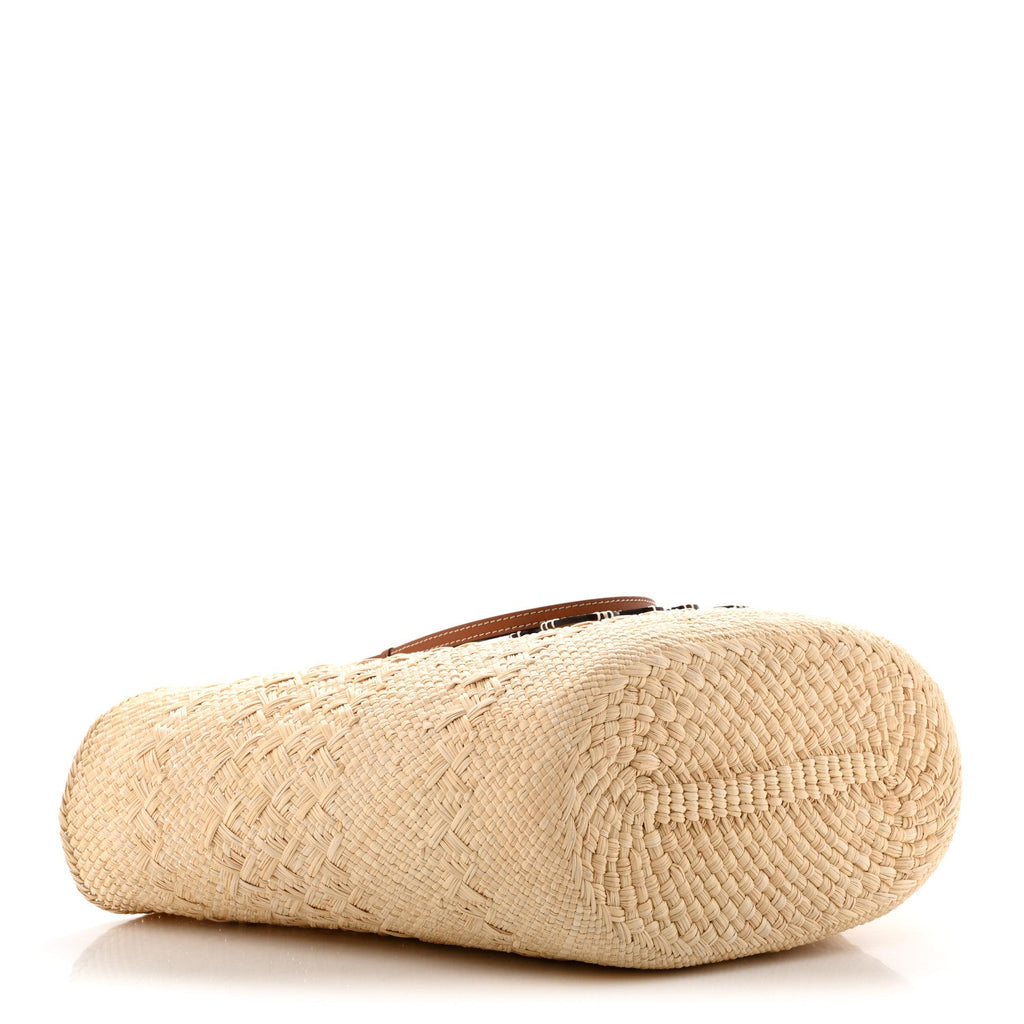 Loewe Calfskin Raffia Paulas Ibiza Medium Anagram Basket Tote Bag Natural Tan