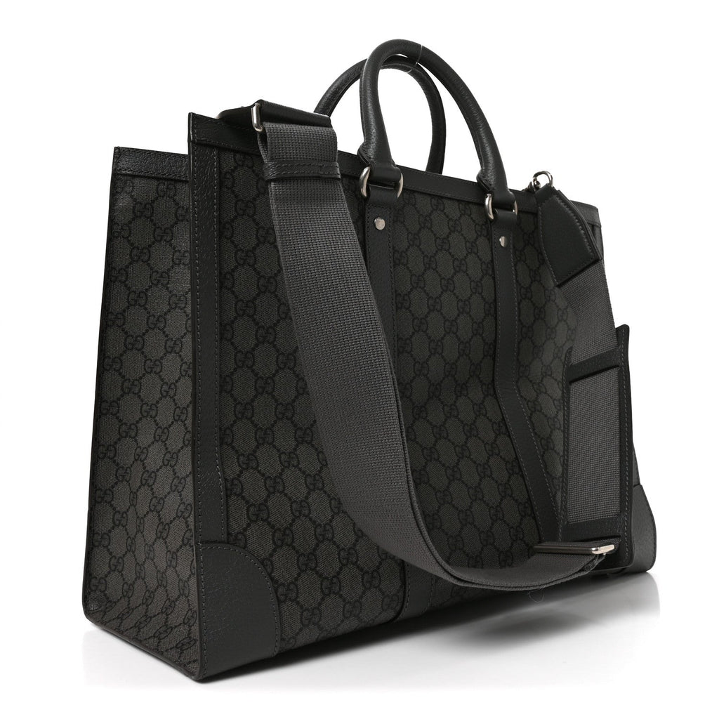 Gucci GG Supreme Monogram Textured Dollar Calfskin Large Ophidia Tote Bag Grey Black Graphite Grey