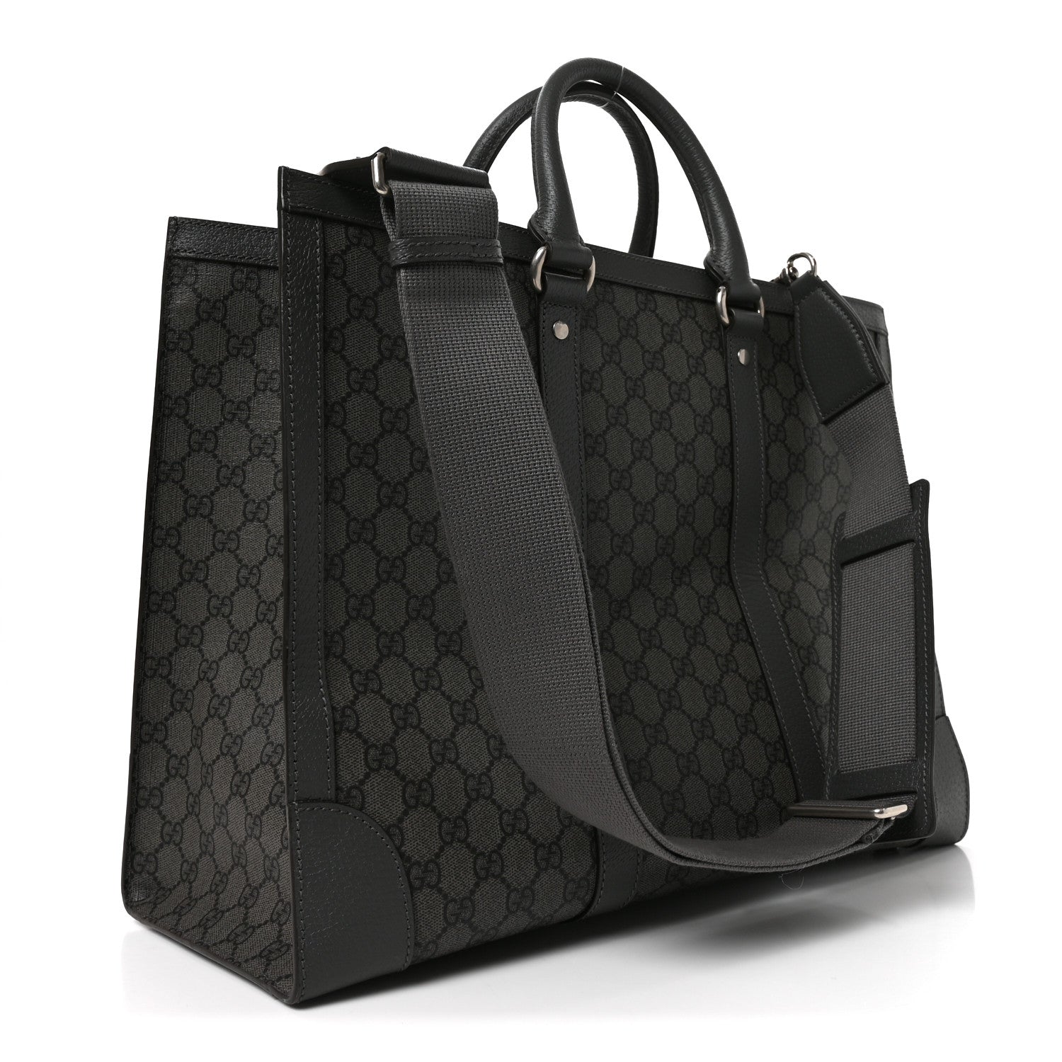 Gucci GG Supreme Monogram Textured Dollar Calfskin Large Ophidia Tote Bag Grey Black Graphite Grey