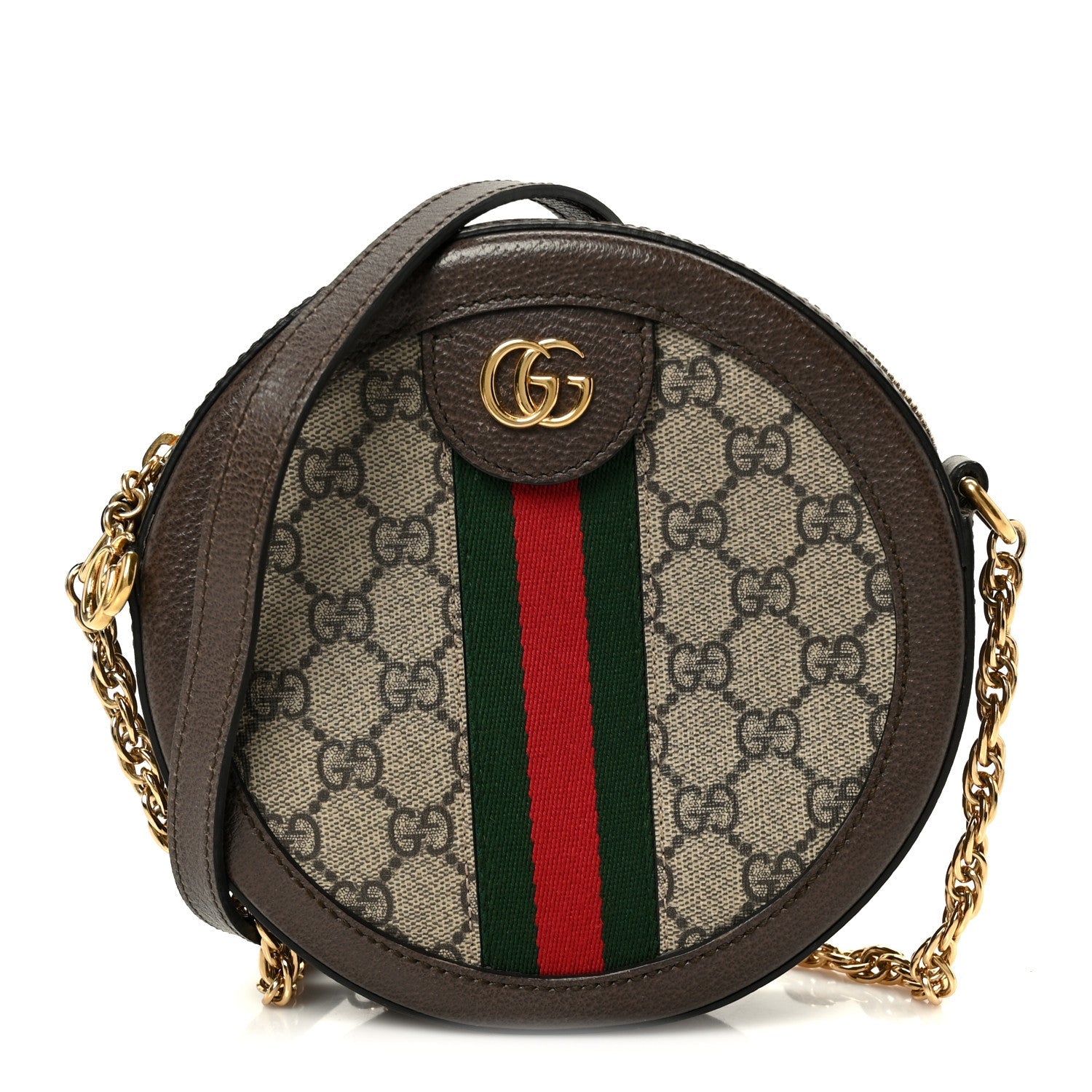 Gucci GG Supreme Monogram Web Mini Ophidia Round Shoulder Bag Brown