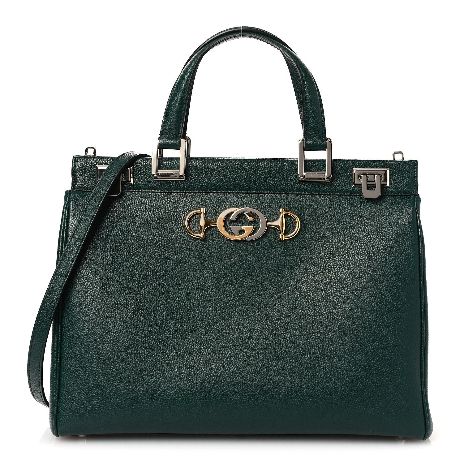 Gucci Grainy Calfskin Medium Zumi Top Handle Bag Vintage Green