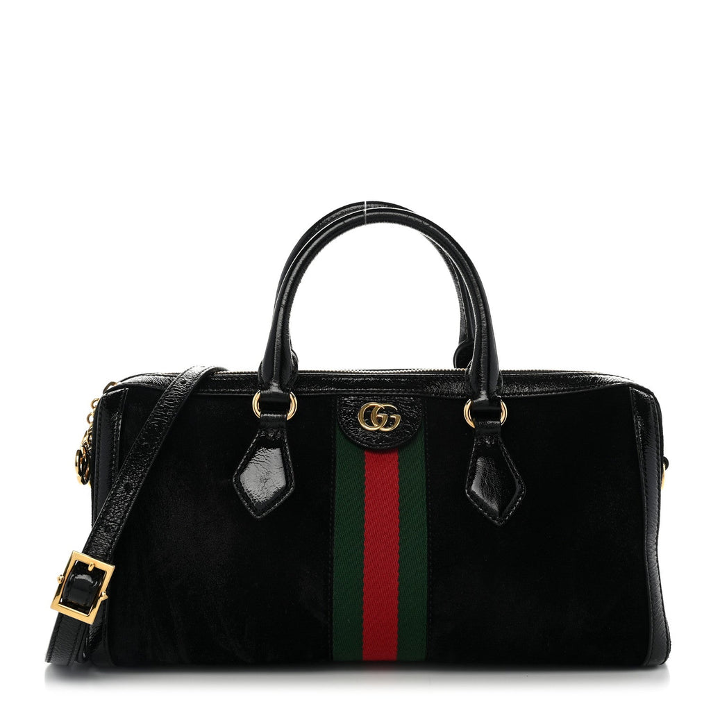 Gucci Suede Patent GG Web Medium Ophidia Boston Black