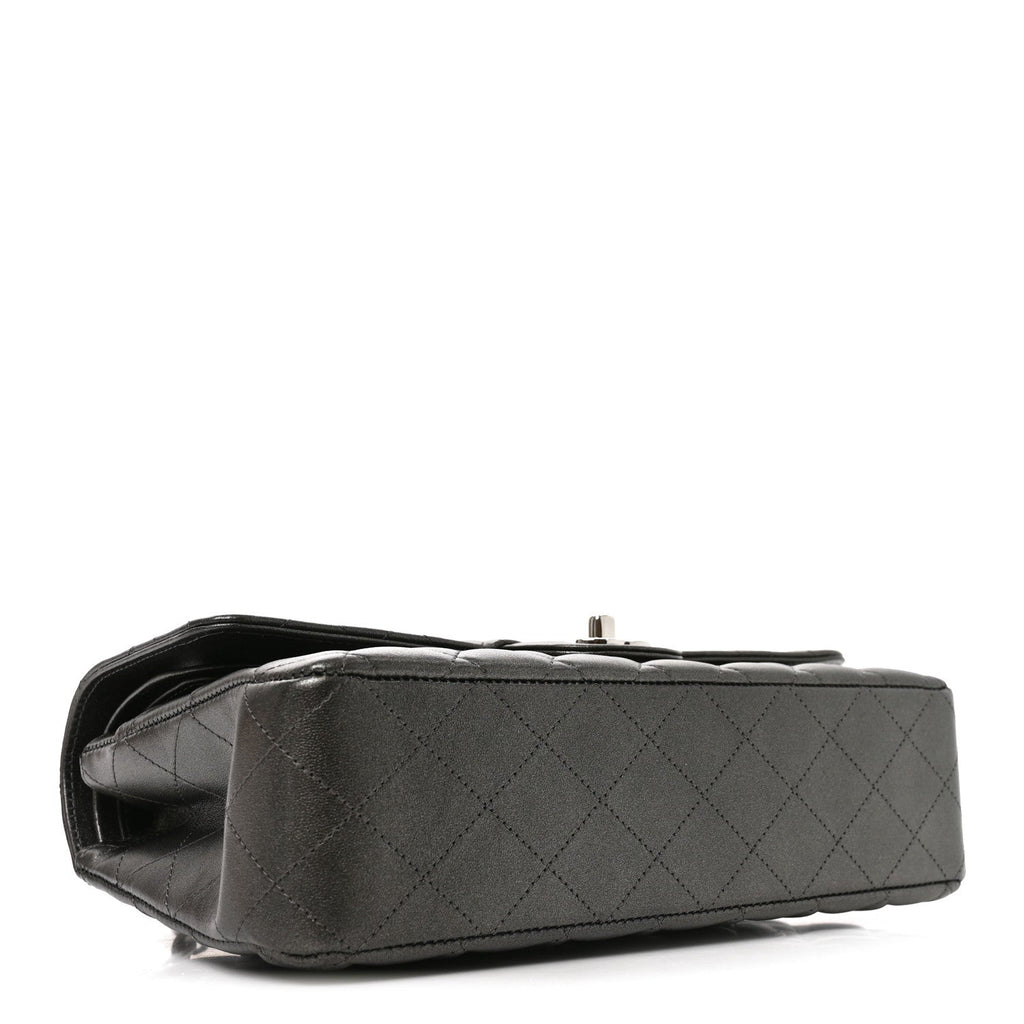 Chanel Metallic Lambskin Quilted Medium Double Flap Anthracite
