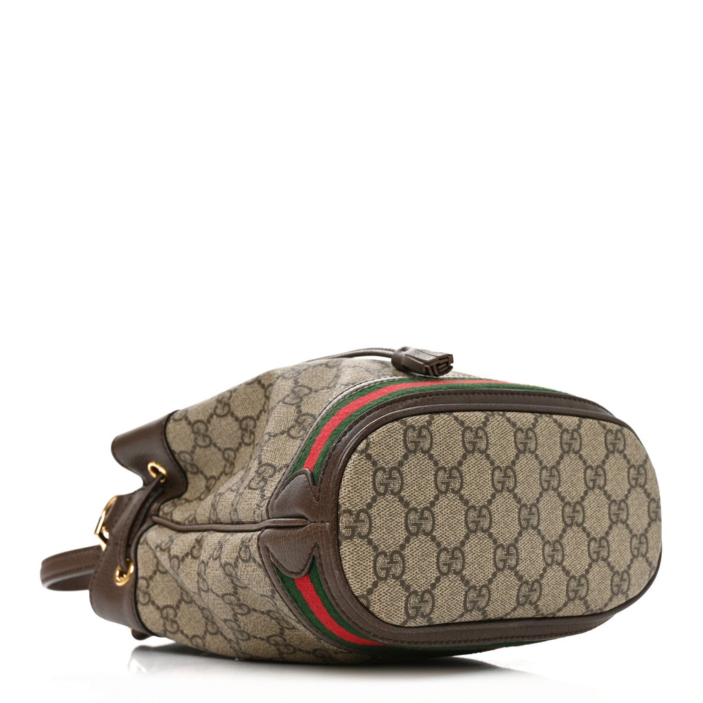Gucci GG Supreme Monogram Web Small Ophidia Bucket Bag Brown detail view