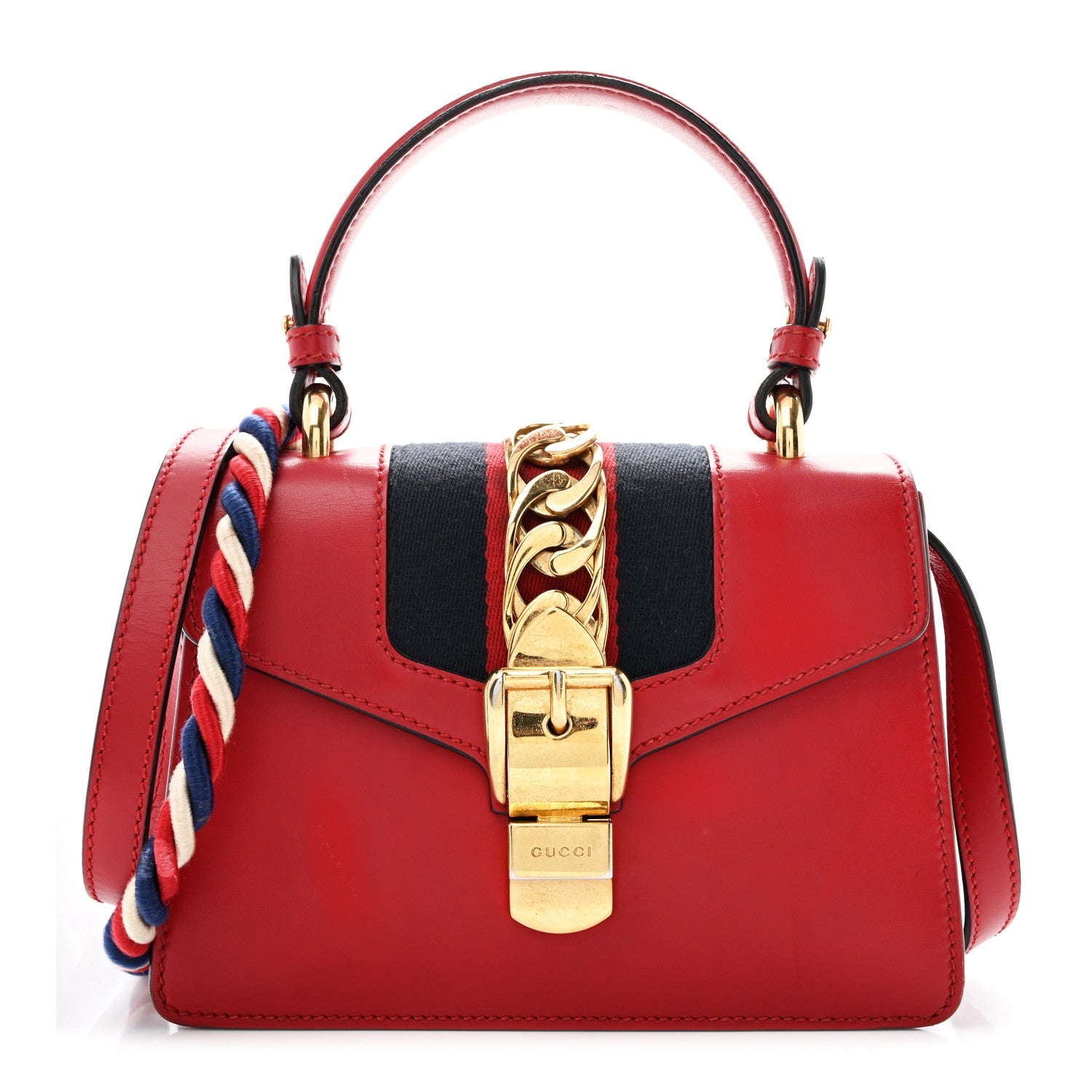 Gucci Calfskin Mini Sylvie Top Handle Bag Hibiscus Red