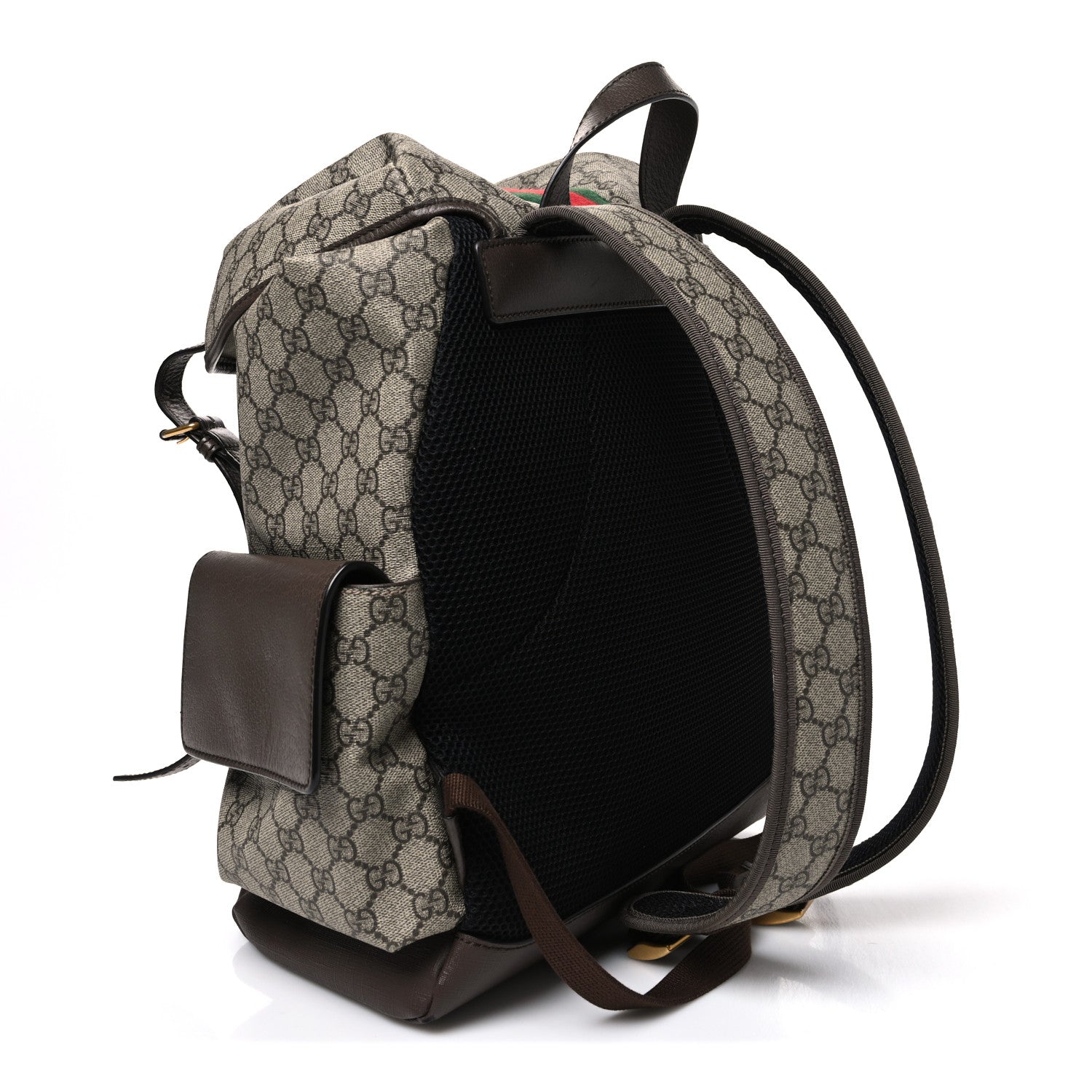 Gucci GG Supreme Monogram Medium Ophidia Double Buckle Backpack Brown