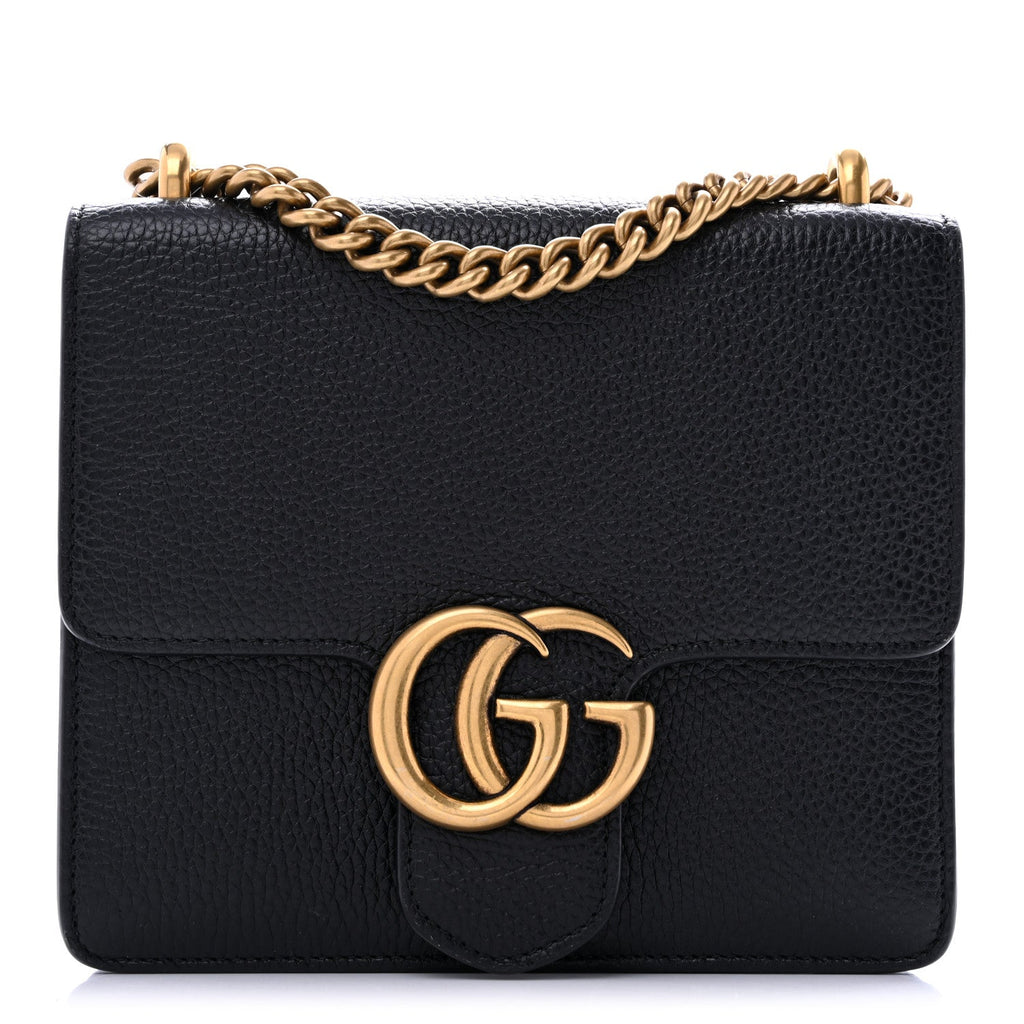 Gucci Calfskin Small GG Marmont Chain Handle Bag Black