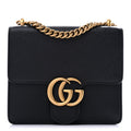 Gucci Calfskin Small GG Marmont Chain Handle Bag Black