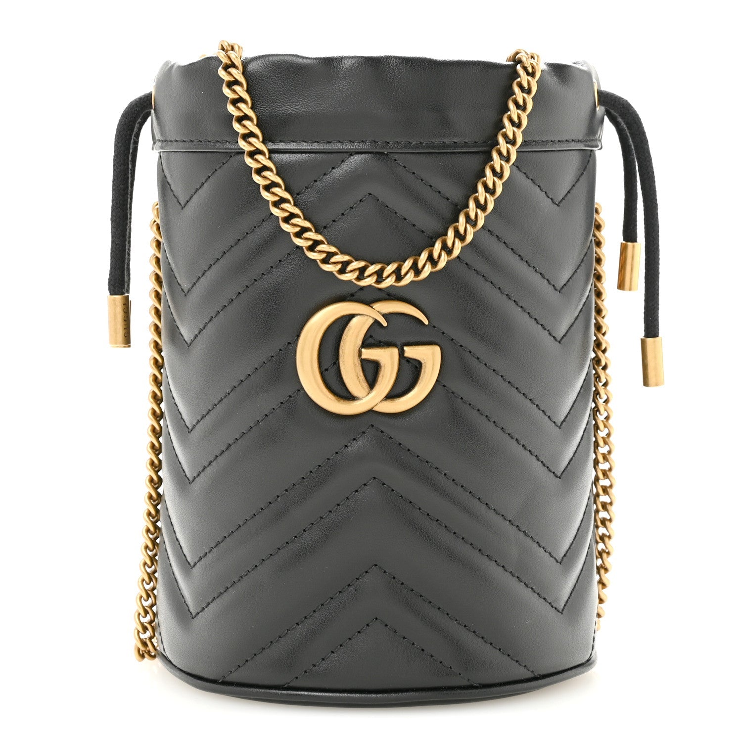 Gucci Calfskin Matelasse Mini GG Marmont 2.0 Bucket Bag Black