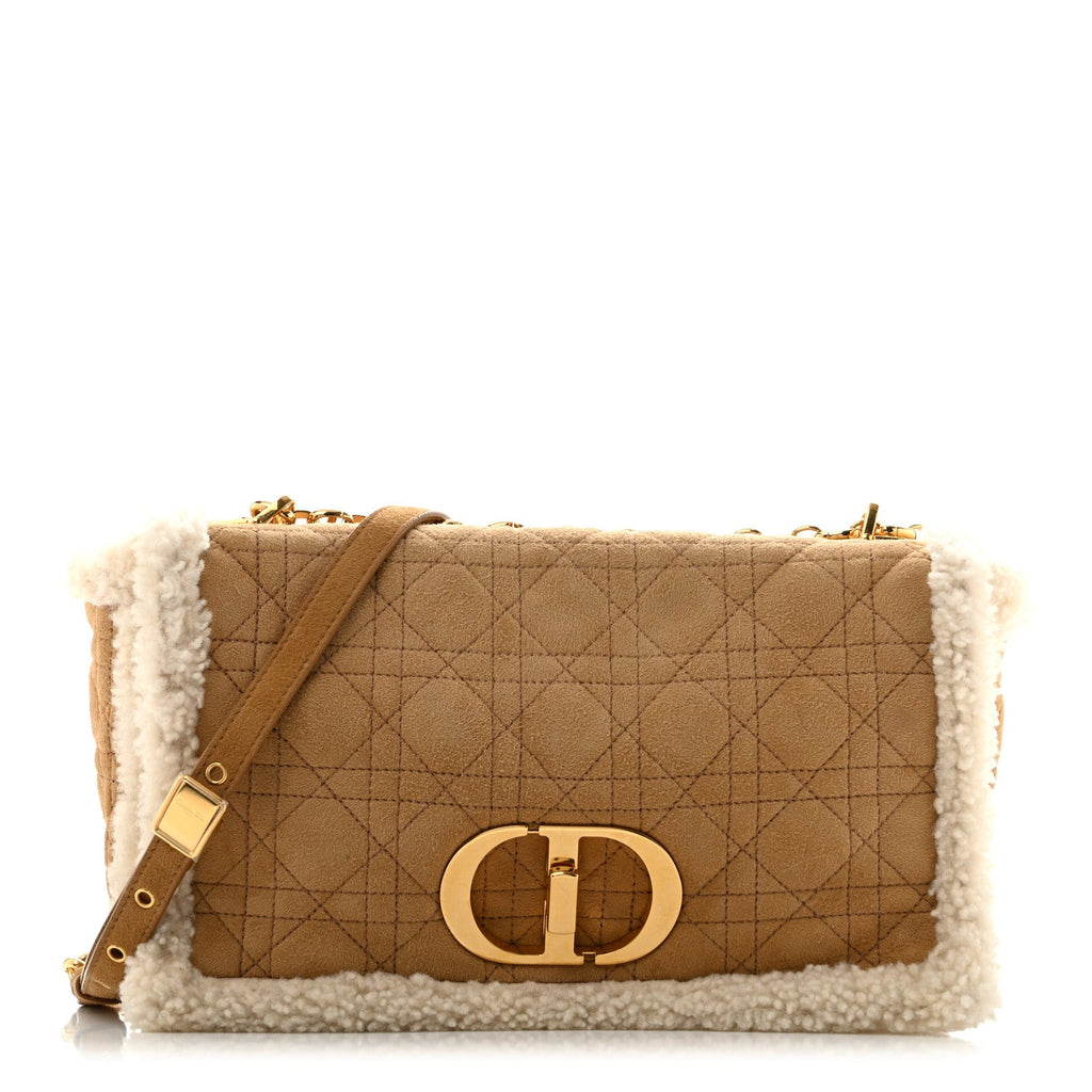 Dior Shearling Cannage Large Caro Bag Camel