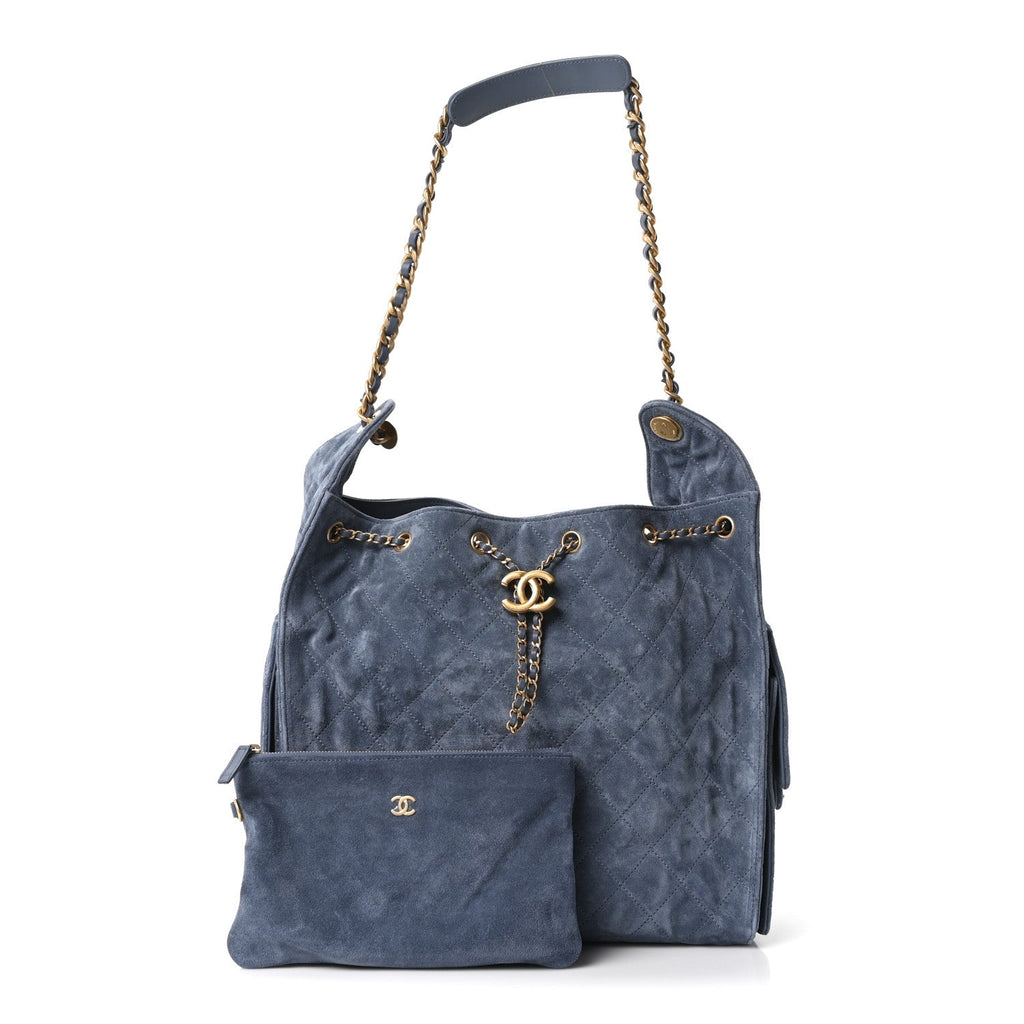 Chanel Suede Quilted Medium Chanel 25 Handbag Blue
