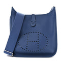 Hermès Taurillon Clemence EVELYNE III PM Bleu Agate