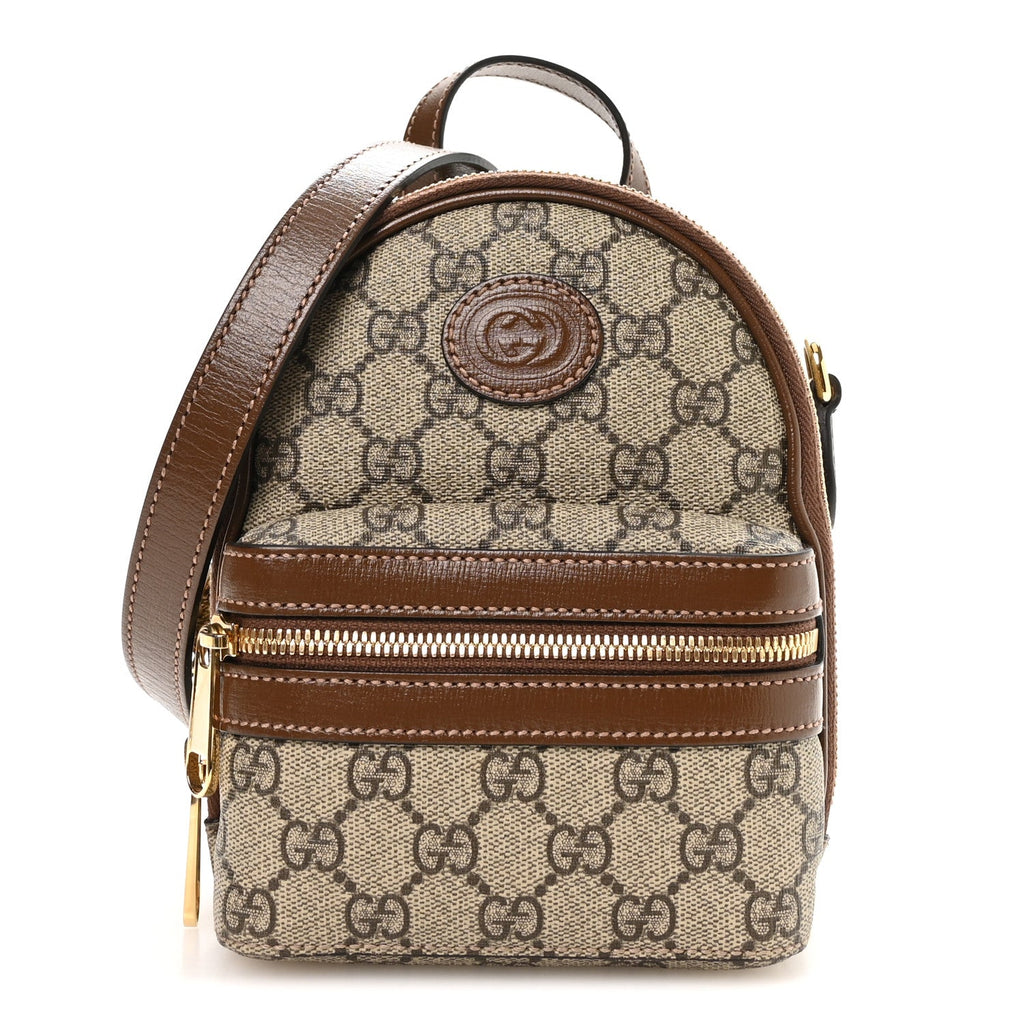 Gucci GG Supreme Monogram Azalea Calfskin Retro Interlocking G Multi-Function Bag Beige Ebony Brown Sugar
