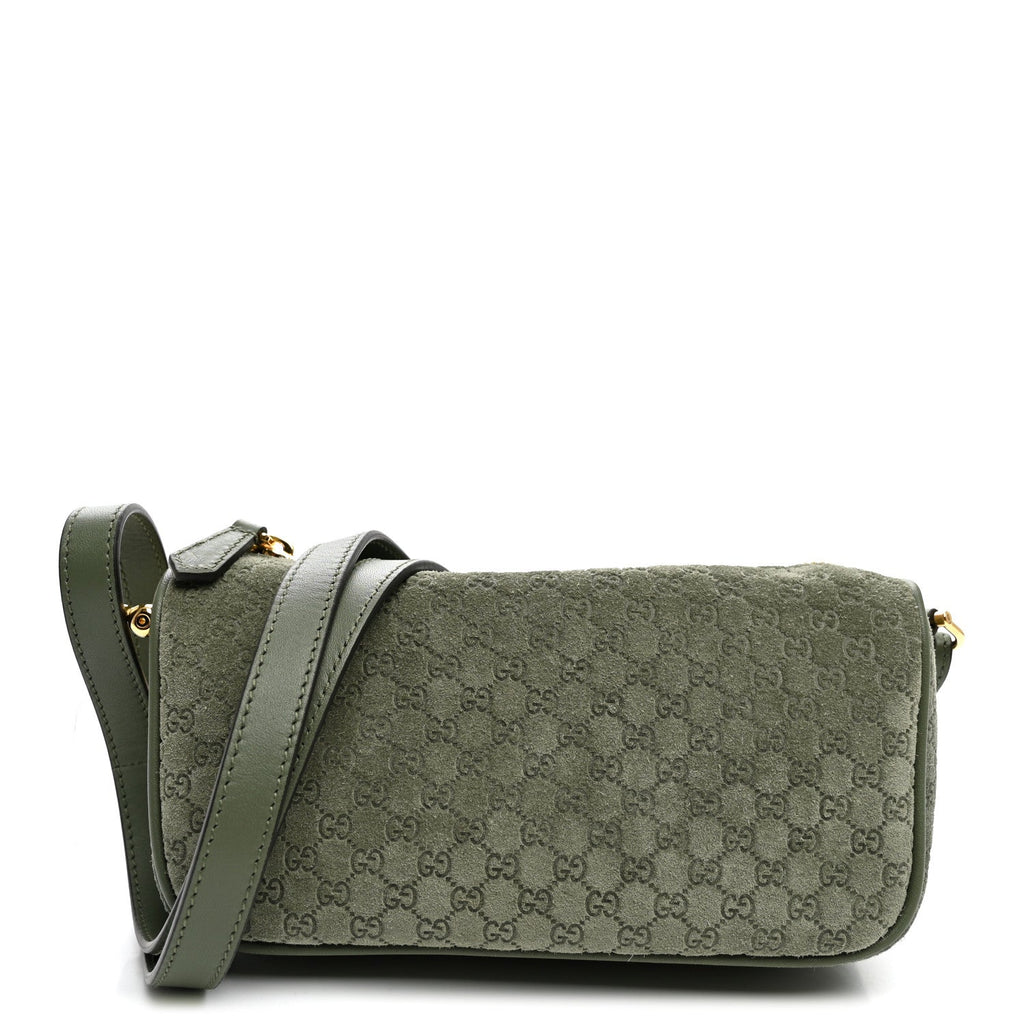 Gucci Suede GG Monogram Half Horsebit Mini Shoulder Bag Sage