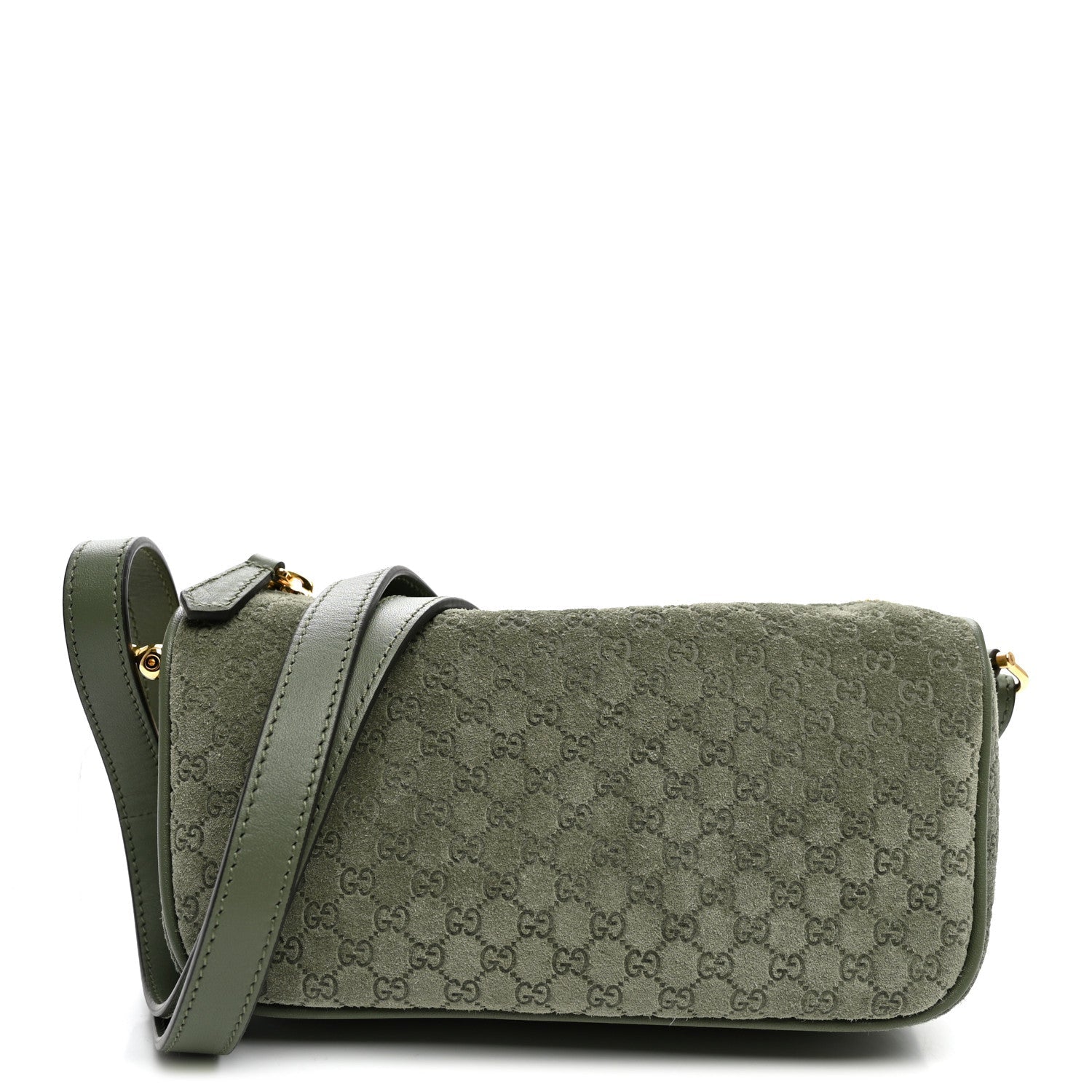 Gucci Suede GG Monogram Half Horsebit Mini Shoulder Bag Sage