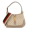 Gucci GG Supreme Monogram Textured Dollar Calfskin Web Small Jackie 1961 Hobo Beige Mystic White Oatmeal