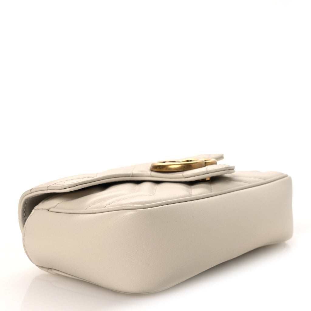 Gucci Calfskin Matelasse Super Mini GG Marmont Shoulder Bag White